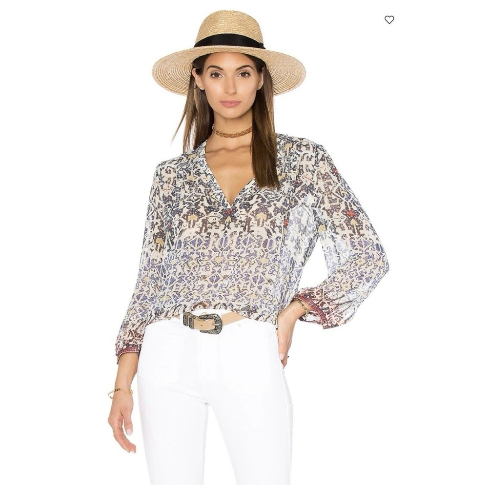 Revolve JOIE Frazier B Women’s Silk Blouse Top Blue Red Southwest Print Size M